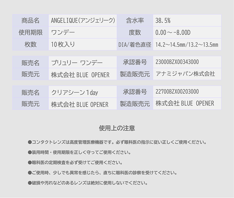 アンジェリークの商品詳細スペック