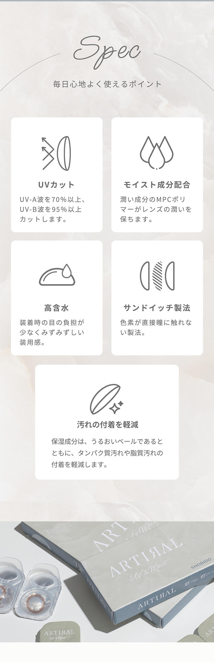 アーティラルワンデーUVモイスト58のこだわりレンズスペック