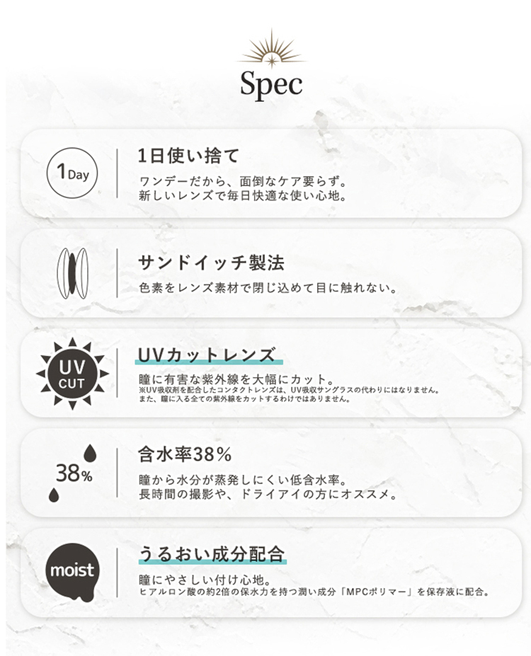 アシストシュシュ ロレースワンデーのこだわり商品スペック