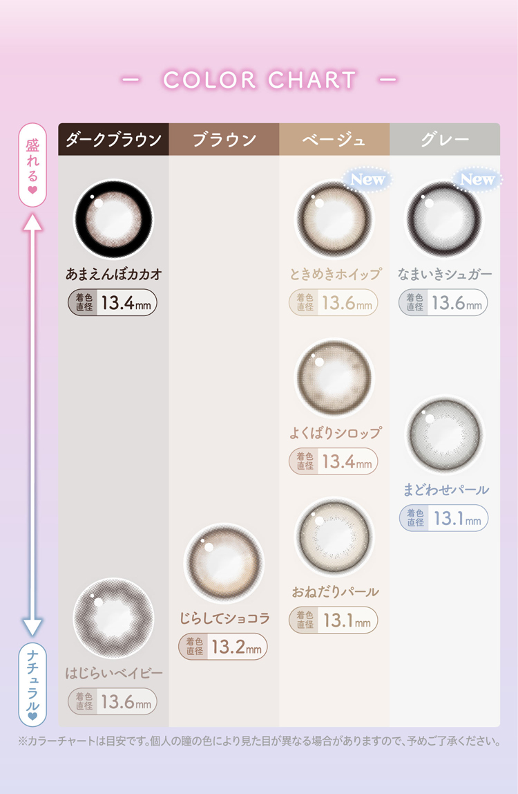 エバーカラーワンデーミリモア全色カラーチャート