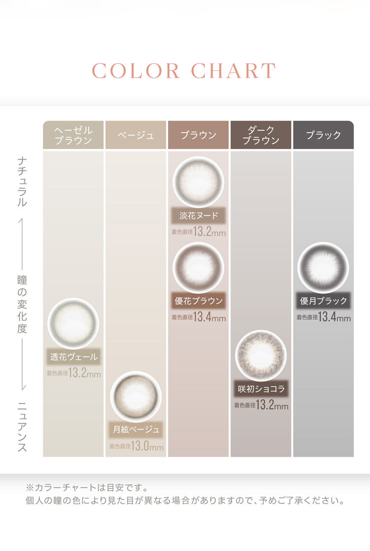 カイカの全色カラーチャート