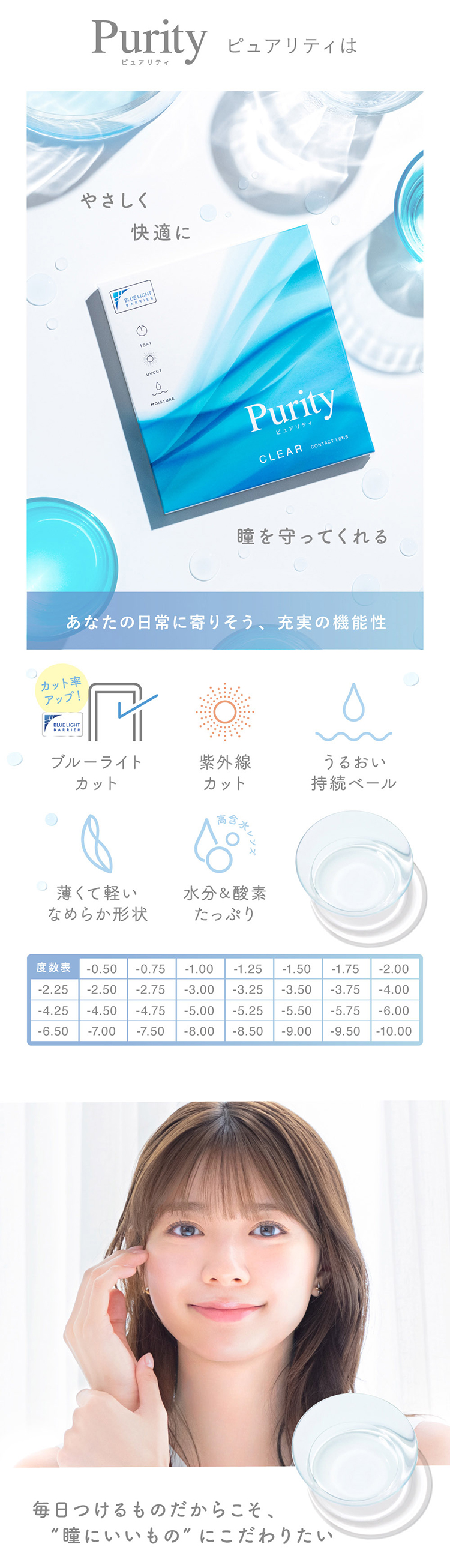 ピュアリティクリアはやさしく快適に瞳を守ってくれる