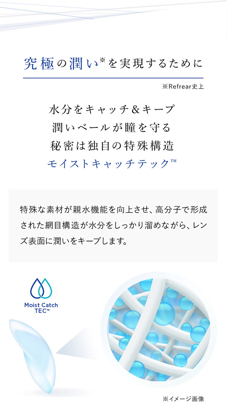 究極の潤いを実現するために水分をキャッチ＆キープする潤いベールが瞳を守る！秘密は独自の特殊構造モイストキャッチテック