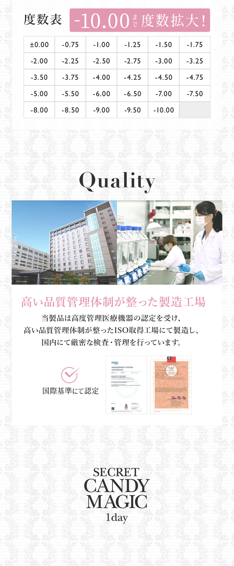 シークレットキャンディーマジックワンデーは高い品質管理体制が 整った製造工場でつくられています