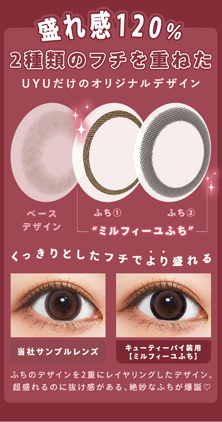 ウユワンデー「キューティーパイ」は2種類のフチを重ねたUyuだけのオリジナルデザイン。ミルフィーユふちレンズ
