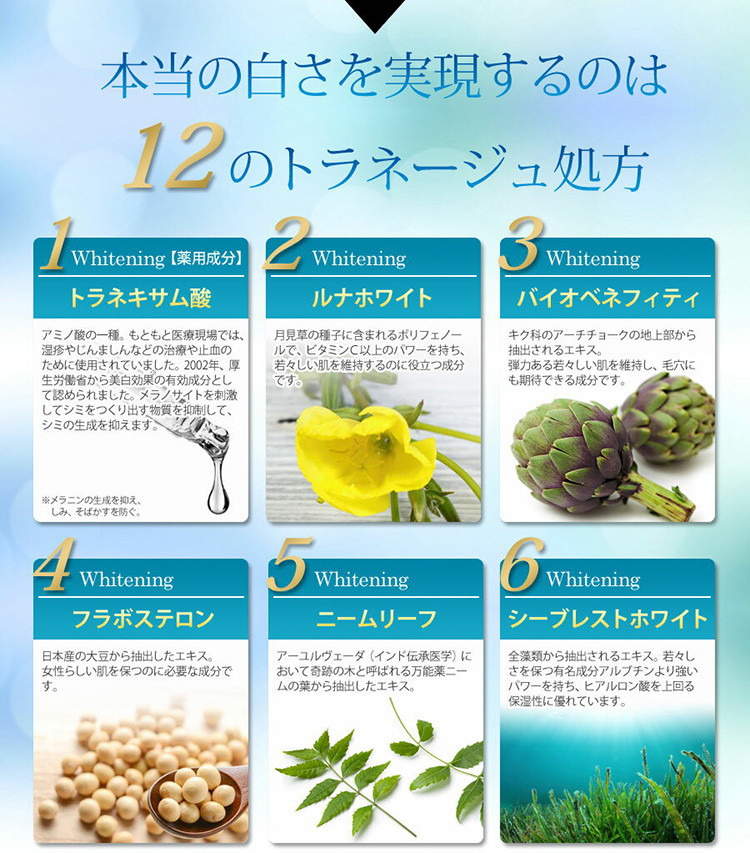 本当の白さを実現するのは12のトラネージュ処方